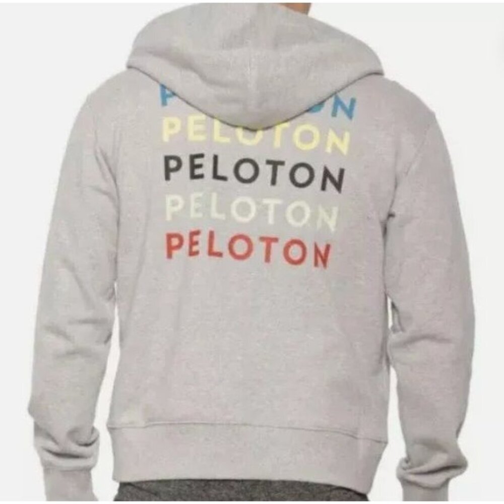Peloton Men's TWGF Full Zip Hooded Jacket Sweatshirt Grey Graphic Print Sz M